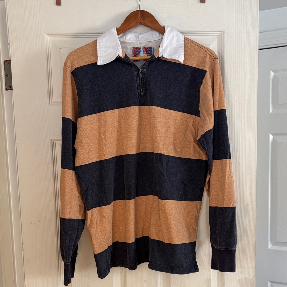 Urban Outfitters Striped Charcoal Gray & muted Mustard Men's Rugby